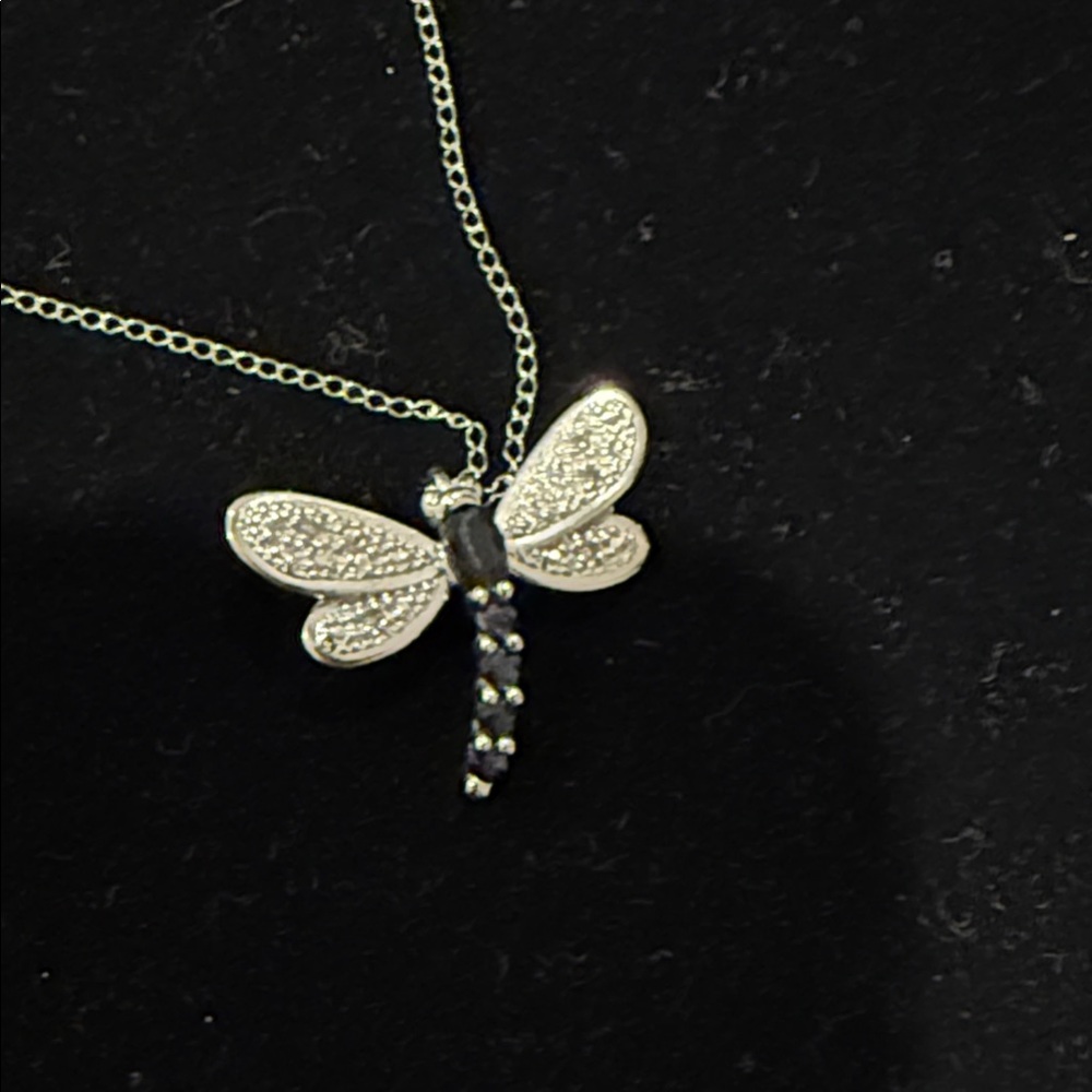 14K White Gold Dragonfly Pendant Necklace